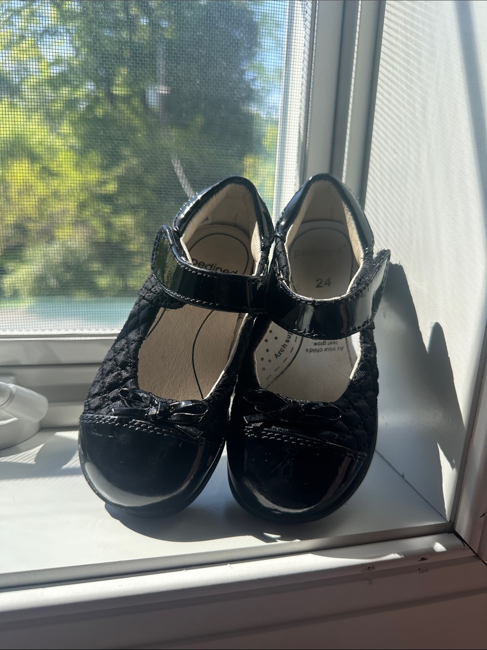 pediped Black Patent Mary Jane with Bow Accent